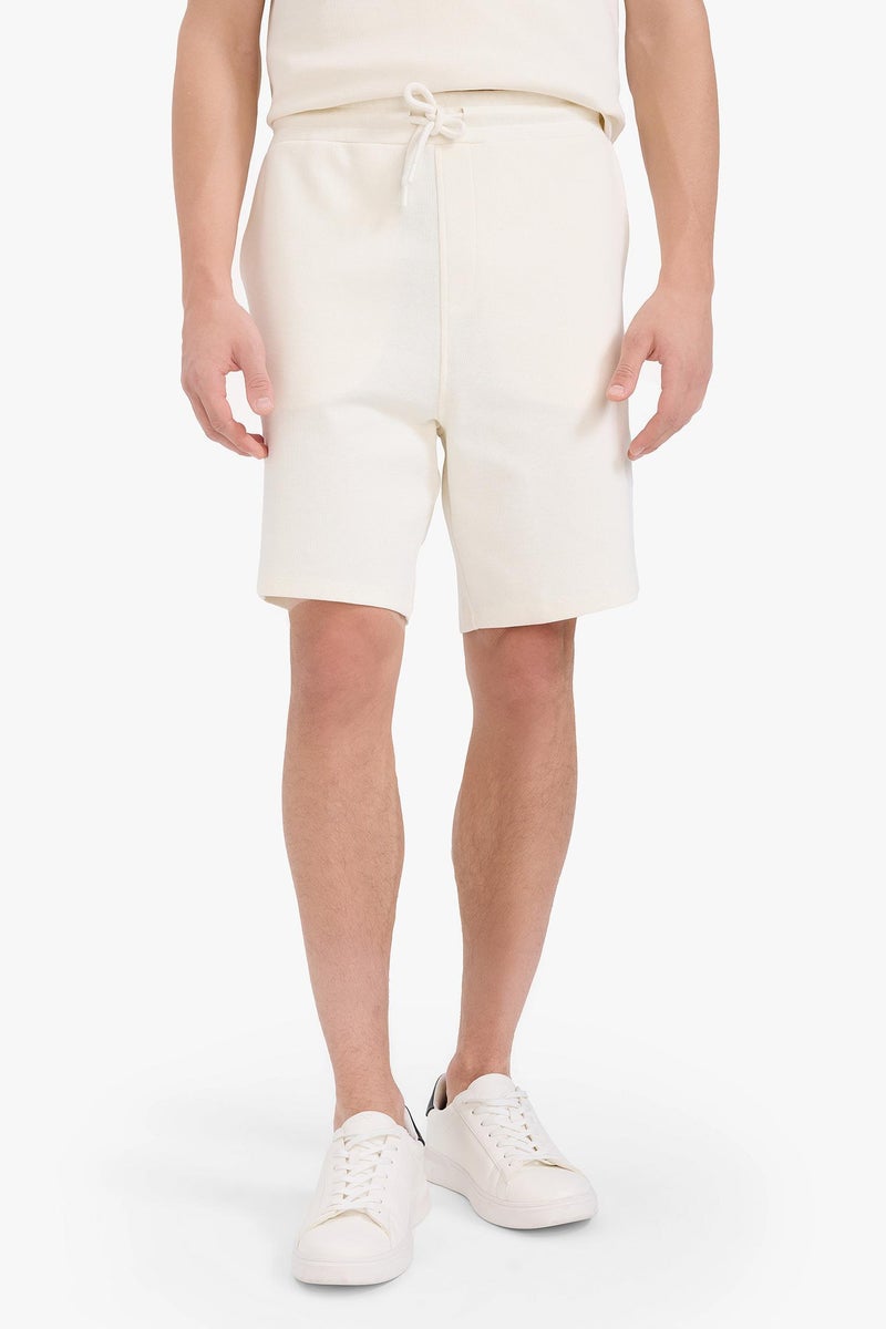 DeFacto White Man Regular Fit Textured Tie Waist Shorts Casual - Image 3